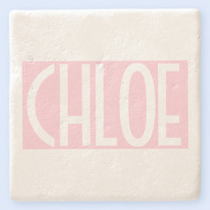 Your Name Bold White Text on Light Pink Stone Coaster