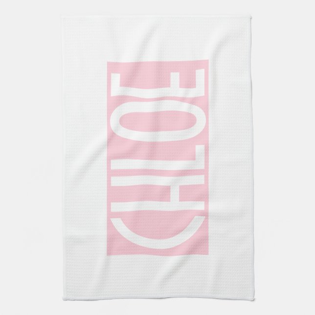 Your Name | Bold White Text on Light Pink Tea Towel (Vertical)