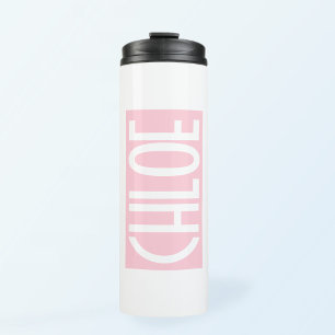 Your Name   Bold White Text on Light Pink Thermal Tumbler