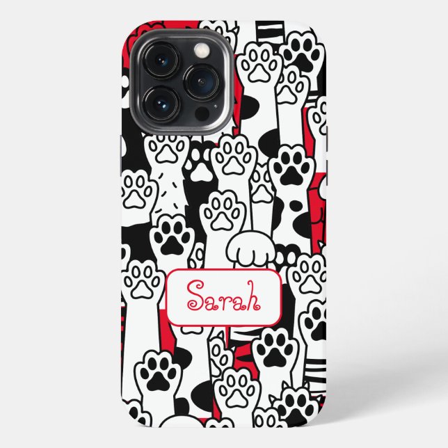 Your Name can be Featured on a Fun Cat Paw Pattern iPhone Case (Back)