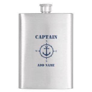 Your Name Captain Flask Compass Anchor