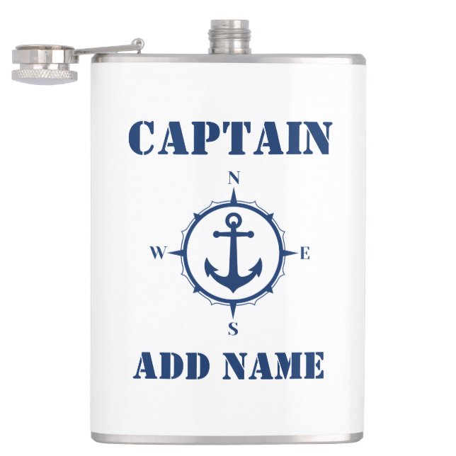 Your Name Captain Flask Compass Anchor White (Opened)