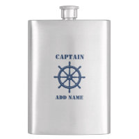 Your Name Captain Flask Ships Wheel Helm Navy