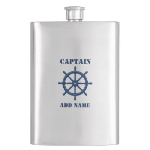 Your Name Captain Flask Ships Wheel Helm Navy