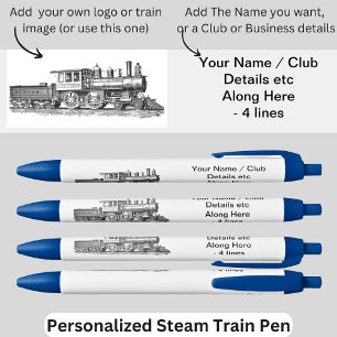 Your Name Club Business Logo Image etc Steam Train Blue Ink Pen