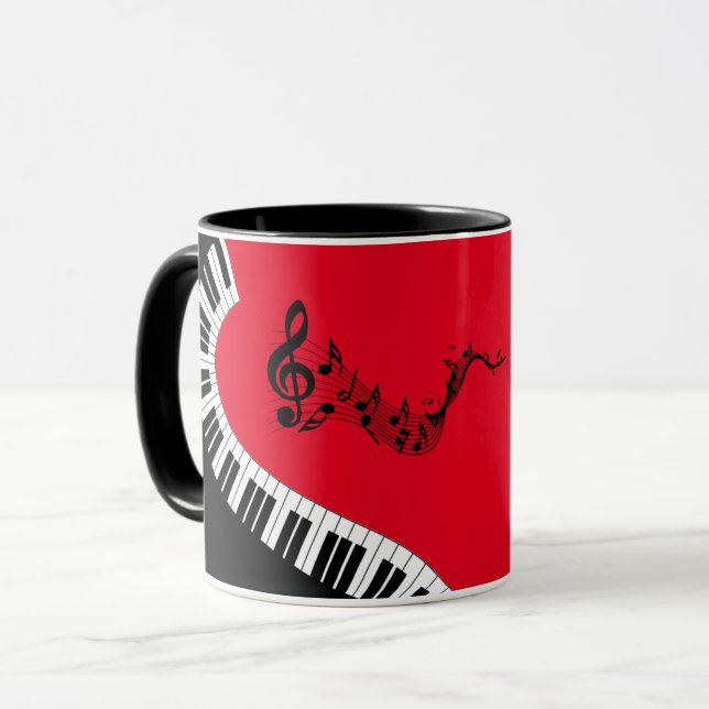 Your Name/Color Red Treble Clef Piano Keys Music Mug (Front Left)