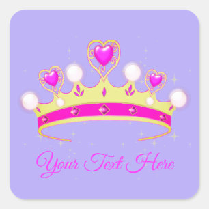 Your Name/Colour Pearl Pink & Gold Crown Princess Square Sticker