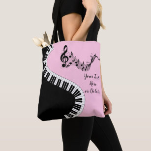 Your Name/Colour Pink Treble Clef Piano Keys Music Tote Bag