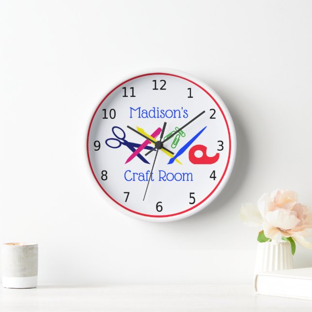 Your name, craft room, with crafting items,  clock (Home)