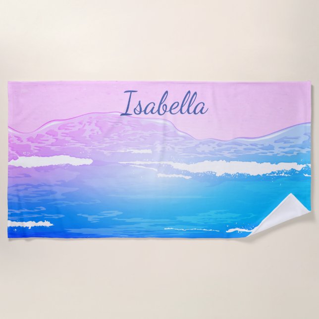 Your Name Custom Beach Scene Summer Ocean Seaside Towel (Front)