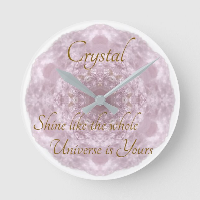 Your Name Custom Crystal Rose Quartz Round Clock (Front)