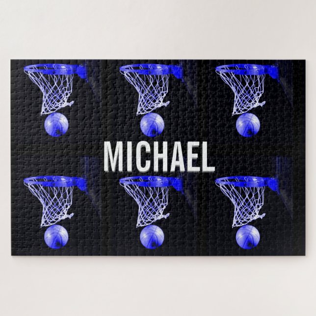 Your Name Customisable Basketball Artwork Jigsaw Puzzle (Horizontal)