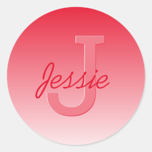 Your Name Customisable Red Ombre & Monogram Classic Round Sticker
