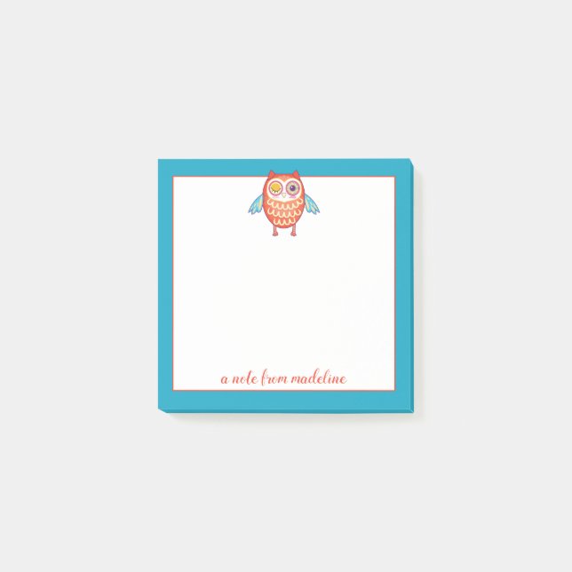 Your Name | Cute Colourful Owl Post-it Notes (Front)