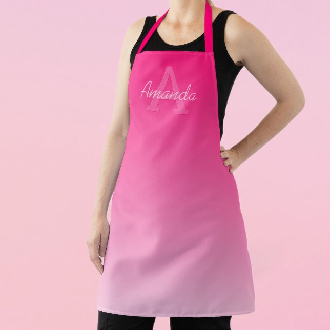 Your Name Cute Customisable Pink Ombre & Monogram Apron (Creator Uploaded)