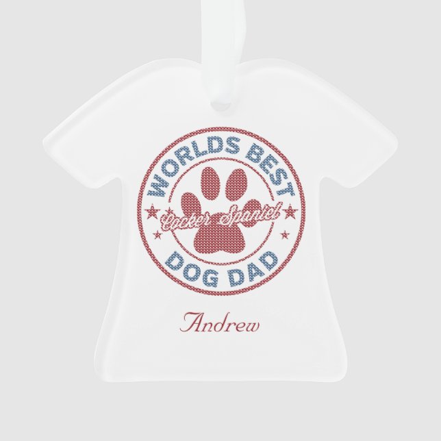 Your Name Dog Dad Cocker Spaniel Ugly Sweater Ornament (Front)