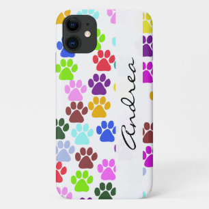 Your Name - Dog Paws, Paw-prints - Red Blue Green iPhone 11 Case