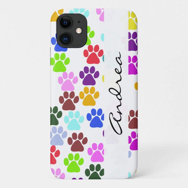 Your Name - Dog Paws, Paw-prints - Red Blue Green Case-Mate iPhone Case (Back)