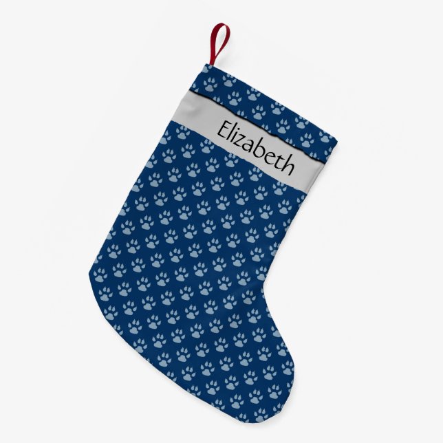 Your Name - Dog Paws, Traces, Paw-prints - Blue Small Christmas Stocking (Front (Hanging))