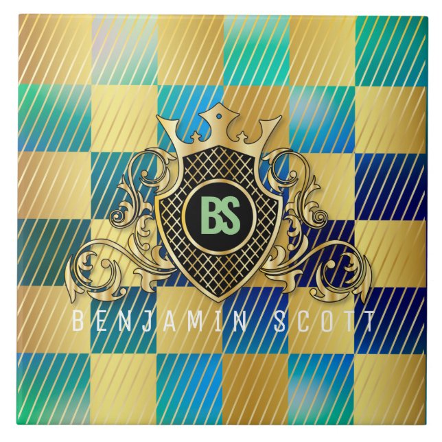 Your Name Elegant Gold Monogram Ceramic Tile (Front)