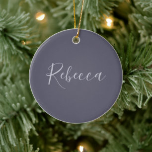 Your Name   Elegant Lavender Script on Hazy Purple Ceramic Ornament