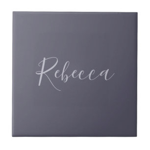 Your Name   Elegant Lavender Script on Hazy Purple Ceramic Tile