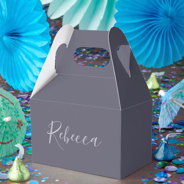 Your Name | Elegant Lavender Script on Hazy Purple Favour Box (Party)