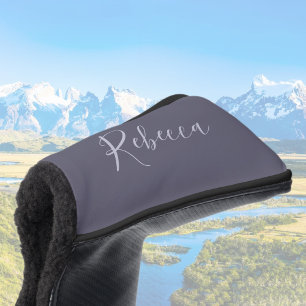 Your Name   Elegant Lavender Script on Hazy Purple Golf Head Cover