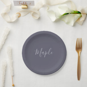 Your Name   Elegant Lavender Script on Hazy Purple Paper Plate