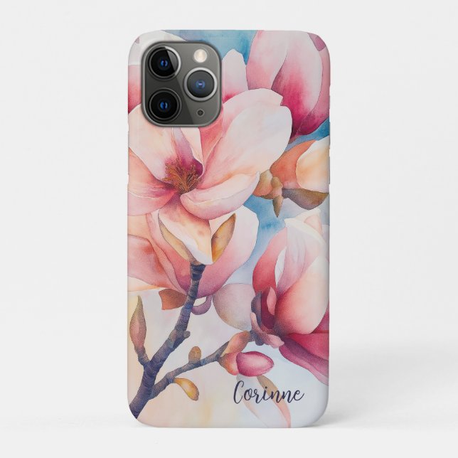 Your Name Elegant Pink Magnolia Blossoms Case-Mate iPhone Case (Back)
