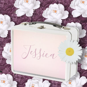 Your Name   Elegant Script Soft Ombre Metal Lunch Box