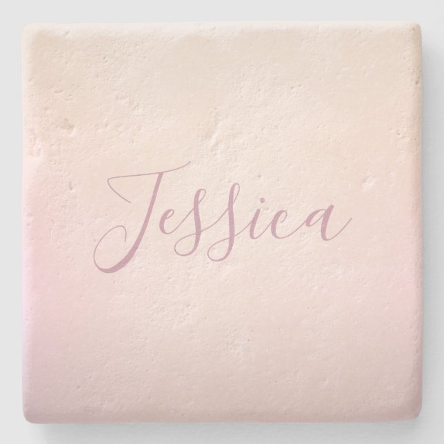 Your Name | Elegant Script Soft Ombre Stone Coaster (Front)