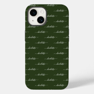 Your Name, Elegant Script Text, Dark Green Case-Mate iPhone 14 Case