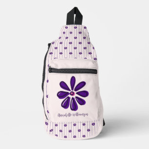 Your Name Elegant Violet & Blush Stripes & Blooms Sling Bag