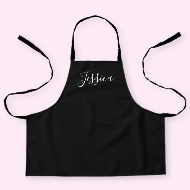 Your Name | Elegant White Script on Black Apron (Creator Uploaded)