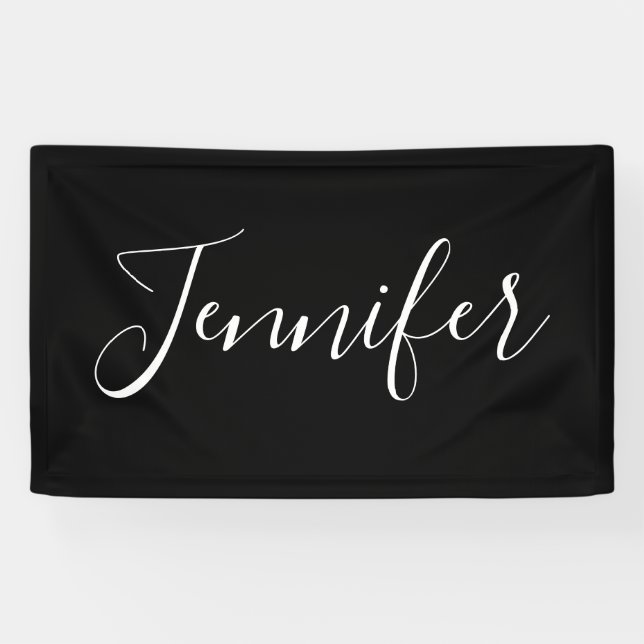 Your Name | Elegant White Script on Black Banner (Horizontal)