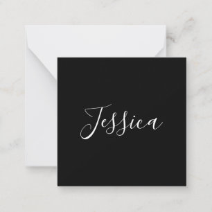 Your Name   Elegant White Script on Black Card
