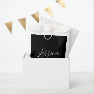 Your Name Elegant White Script on Black Favour Bag