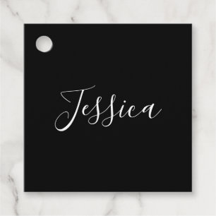 Your Name Elegant White Script on Black Favour Tags