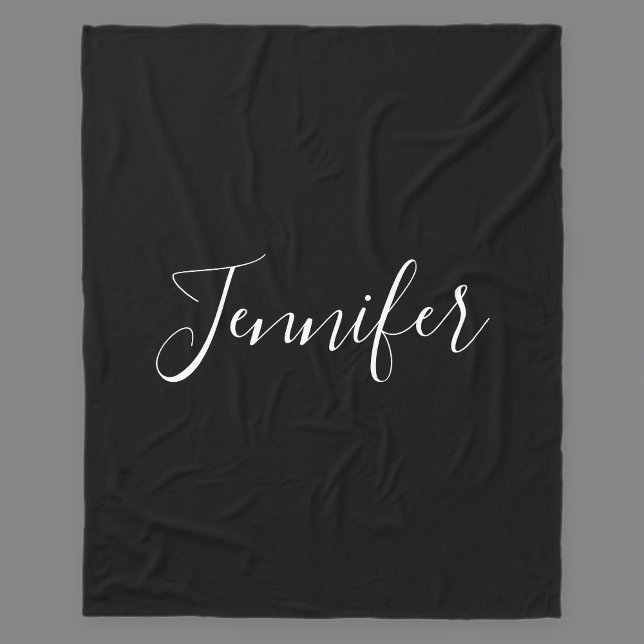 Your Name | Elegant White Script on Black Fleece Blanket (Creator Uploaded)