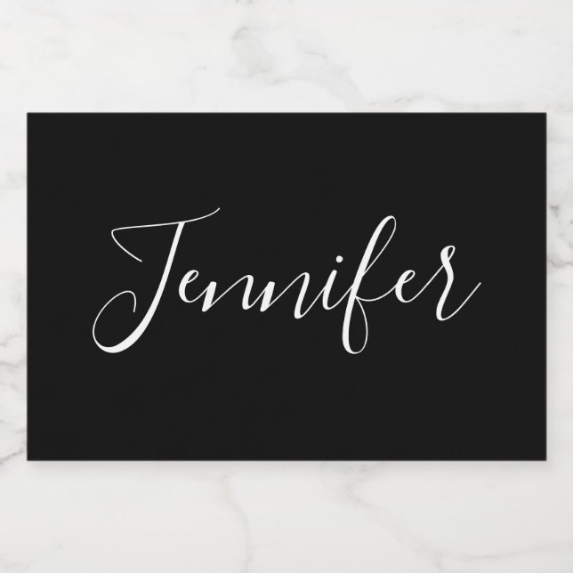 Your Name | Elegant White Script on Black Food Label (Single Label)