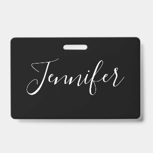 Your Name   Elegant White Script on Black ID Badge