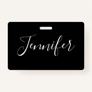 Your Name   Elegant White Script on Black ID Badge