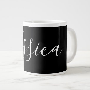 Your Name   Elegant White Script on Black Large Coffee Mug