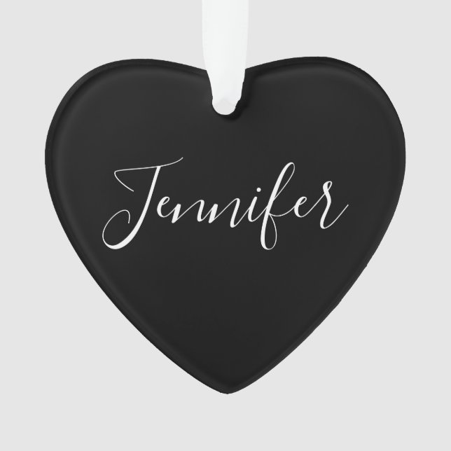 Your Name | Elegant White Script on Black Ornament (Front)