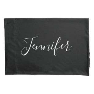 Your Name   Elegant White Script on Black Pillowcase