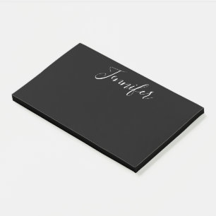 Your Name   Elegant White Script on Black Post-it Notes