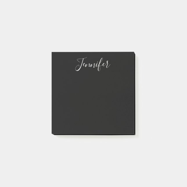 Your Name | Elegant White Script on Black Post-it Notes (Front)