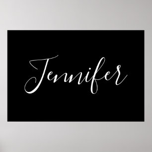 Your Name   Elegant White Script on Black Poster