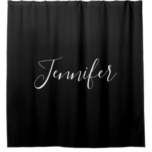 Your Name   Elegant White Script on Black Shower Curtain